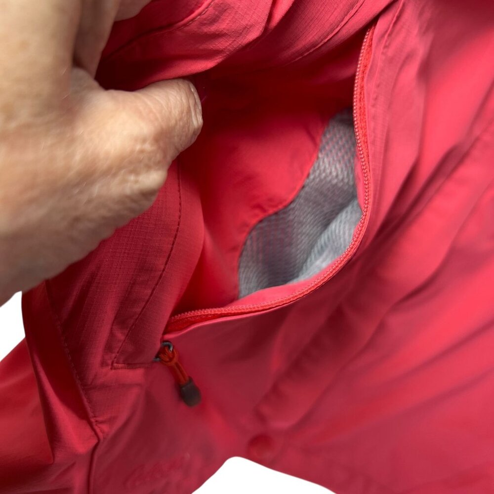 Cabelas Salmon Pink Rain Jacket Removable Hood Zippered Pockets Pits M Adjust - Picture 12 of 16